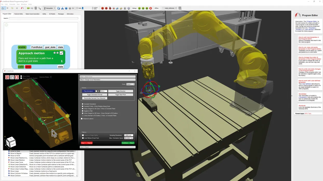 Bild 4: Die harmonisierte Kombination aus online und offline erleichtert die Programmierung. So können z.B. importierte CAD-Pfade an Punkten des realen Objekts kalibriert werden. (Urheber: ArtiMinds Robotics GmbH)