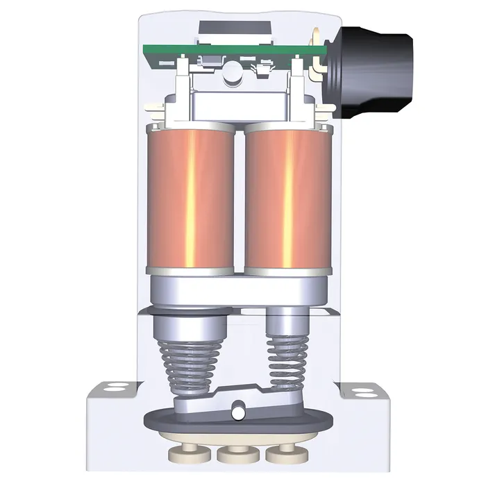 Bild 4: Beim TwinPower-Spulensystem werden zwei gleichsinnig gewickelte Spulen parallel auf einem gemeinsamen Joch angeordnet. (Quelle: Bürkert Fluid Control Systems)