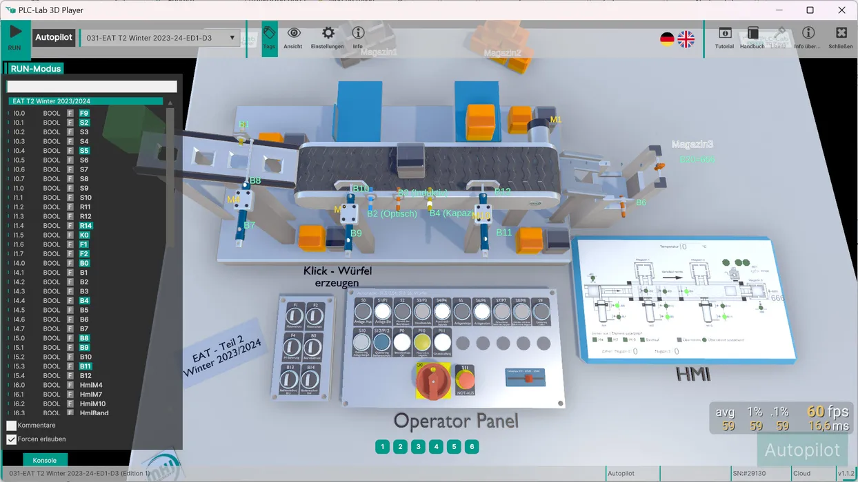 Bild 2: Simulationsmodell für die IHK-Prüfung „Elektroniker/in Automatisierungstechnik“ (Winter 2023/24). (Urheber: MHJ Software GmbH & Co. KG)