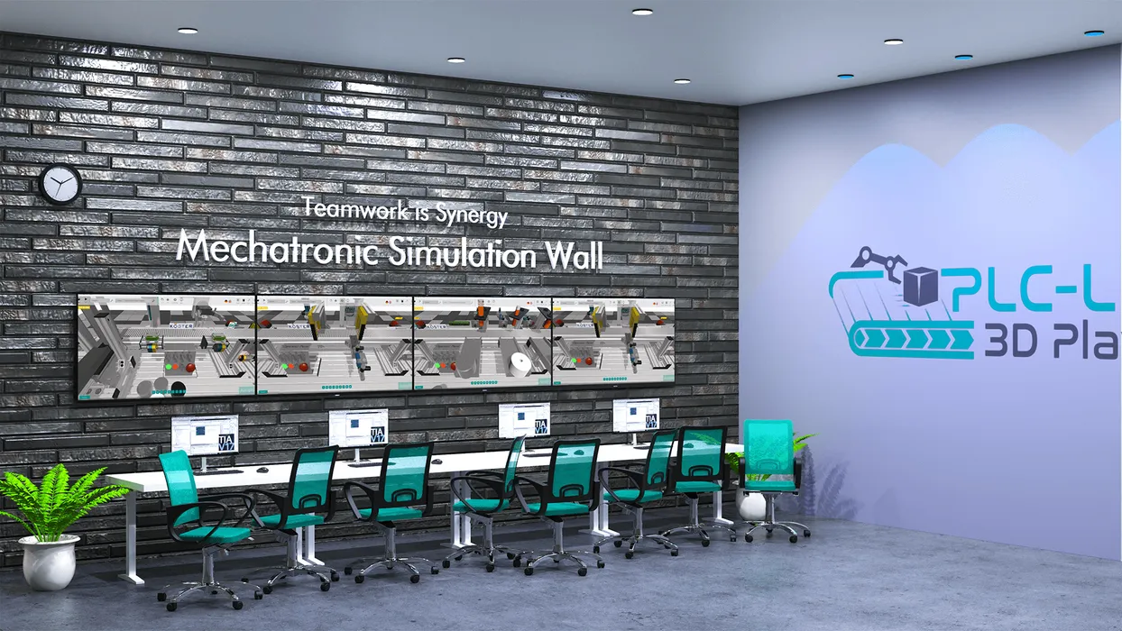 Bild 1: Der visuelle Aufbau der Mechatronic Simulation Wall. (Urheber: MHJ-Software GmbH & Co. KG)